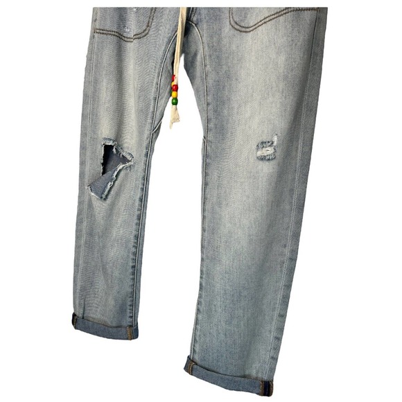 New One Teaspoon Shabbies Drawstring Boyfriend Destroyed Cuffed Montana Blue XS - Picture 4 of 16